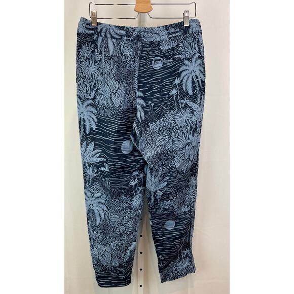 DESMOND & DEMPSEY X H&M Womens 10 Pull On Linen Pants Dark Blue Landscape Print - Picture 2 of 9